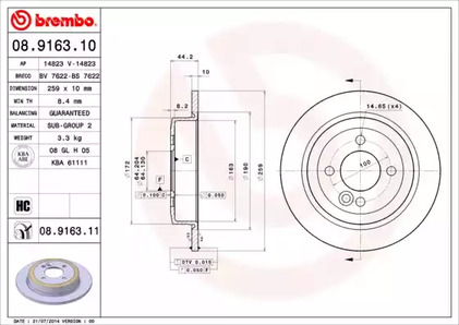 Диск тормозной BREMBO 08.9163.10