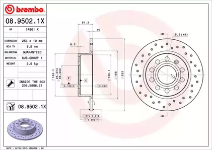 Диск тормозной BREMBO 08.9502.1X