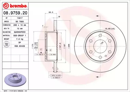 Тормозной диск BREMBO 08.9759.20