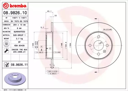Тормозной диск BREMBO 08.9826.10