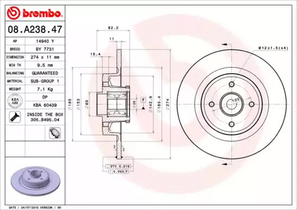 Тормозной диск BREMBO 08.A238.47