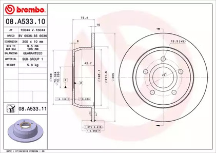 Тормозной диск BREMBO 08.A533.11