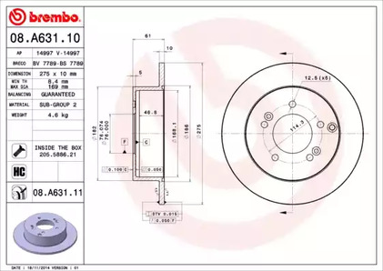 Тормозной диск BREMBO 08.A631.11