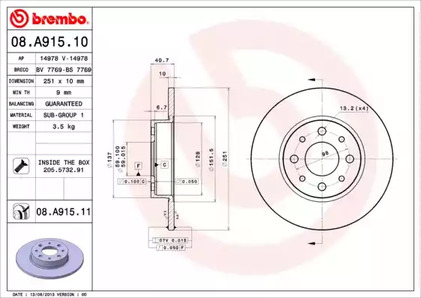 Диск тормозной BREMBO 08.A915.11