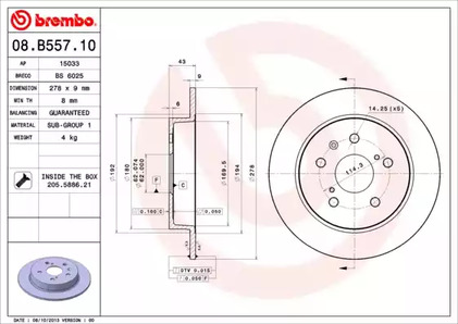 Тормозной диск BREMBO 08.B557.10
