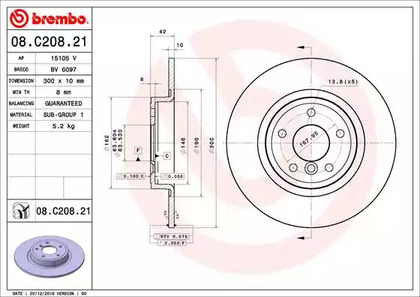 Тормозной диск BREMBO 08.C208.21