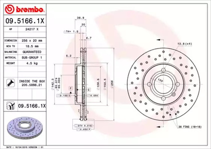 Диск тормозной BREMBO 09.5166.1X