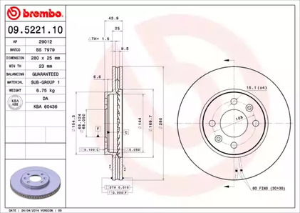 Тормозной диск BREMBO 09.5221.10