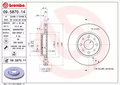Тормозной диск BREMBO 09.5870.14