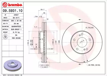 Тормозной диск BREMBO 09.5931.10