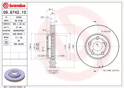 Диск тормозной BREMBO 09.6742.10