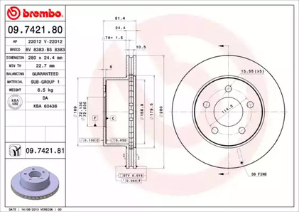 Тормозной диск BREMBO 09.7421.80