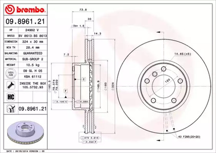 Тормозной диск BREMBO 09.8961.21