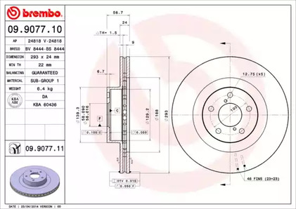 Тормозной диск BREMBO 09.9077.11