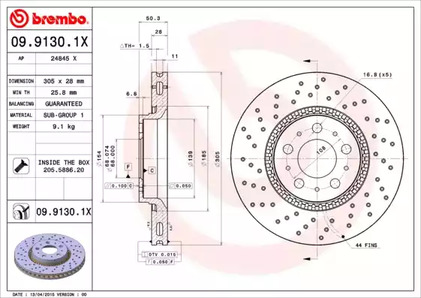 Диск тормозной BREMBO 09.9130.1X