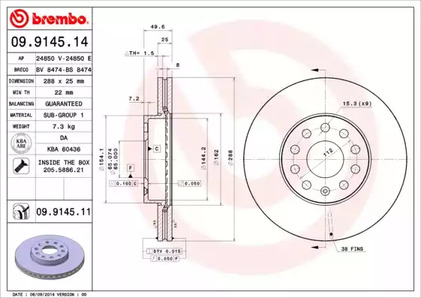 Тормозной диск BREMBO 09.9145.11