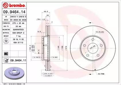 Тормозной диск BREMBO 09.9464.11