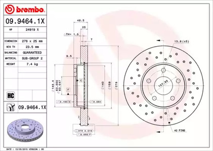 Диск тормозной BREMBO 09.9464.1X