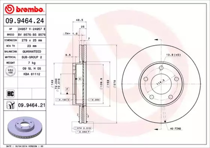 Тормозной диск BREMBO 09.9464.24