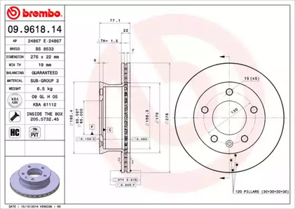 Тормозной диск BREMBO 09.9618.14