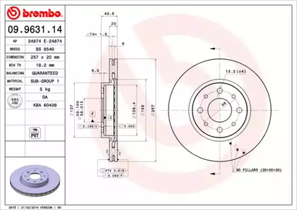 Диск тормозной BREMBO 09.9631.14