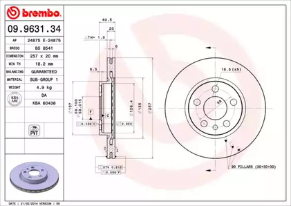 Диск тормозной BREMBO 09.9631.34