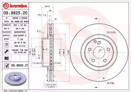 Тормозной диск BREMBO 09.9825.21