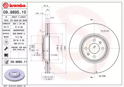 Диск тормозной BREMBO 09.9895.11