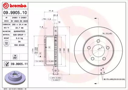 Диск тормозной BREMBO 09.9905.11