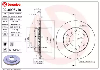 Тормозной диск BREMBO 09.9996.10