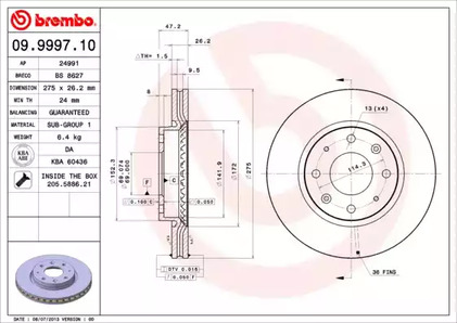 Диск тормозной BREMBO 09.9997.10