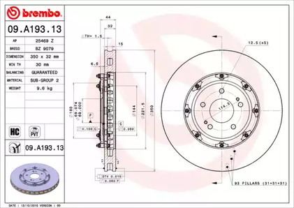 Диск тормозной BREMBO 09.A193.13