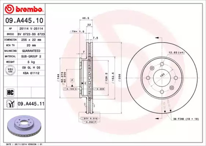 Диск тормозной BREMBO 09.A445.11