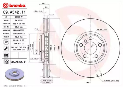 Диск тормозной BREMBO 09.A542.11