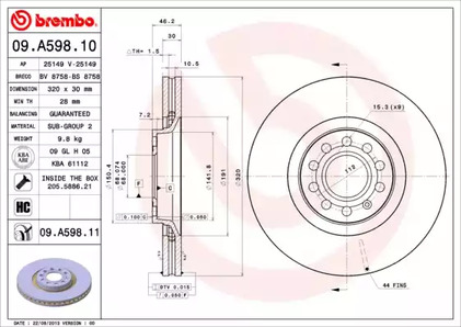 Диск тормозной BREMBO 09.A598.11