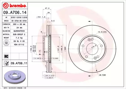 Диск тормозной BREMBO 09.A706.11