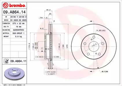 Тормозной диск BREMBO 09.A864.14