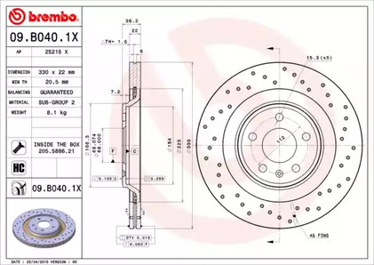 Тормозной диск BREMBO 09.B040.1X
