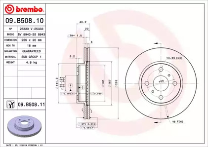 Тормозной диск BREMBO 09.B508.11