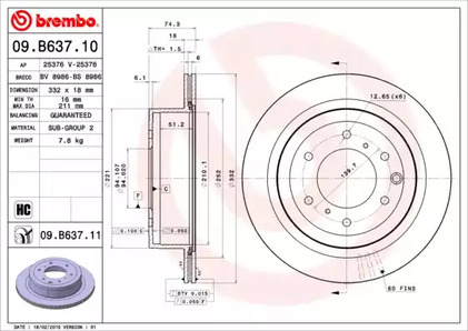 Диск тормозной BREMBO 09.B637.11