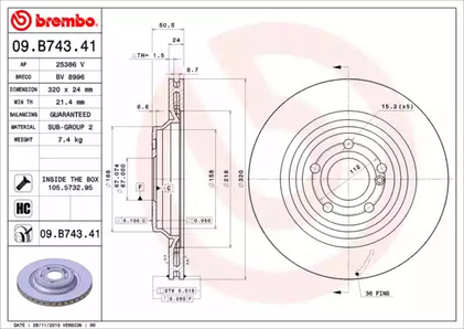Диск тормозной BREMBO 09.B743.41