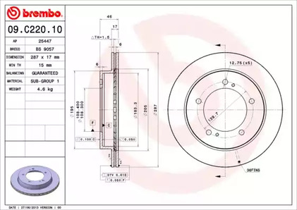 Диск тормозной BREMBO 09.C220.10