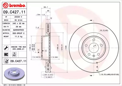 Диск тормозной BREMBO 09.C427.11