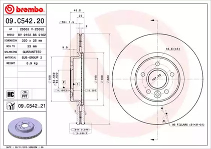 Тормозной диск BREMBO 09.C542.21