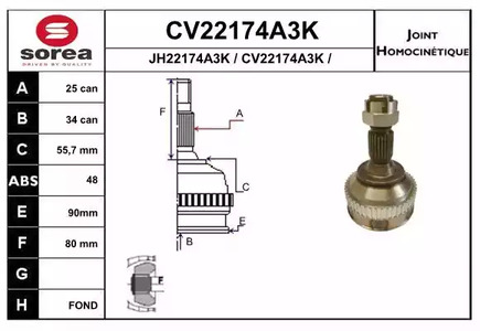 Шарнирный комплект приводного вала EAI CV22174A3K