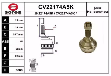 Шарнирный комплект приводного вала EAI CV22174A5K