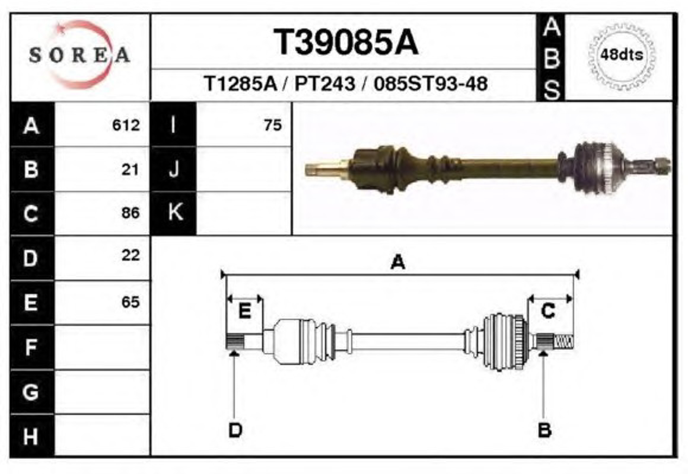 Полуось EAI T39085A