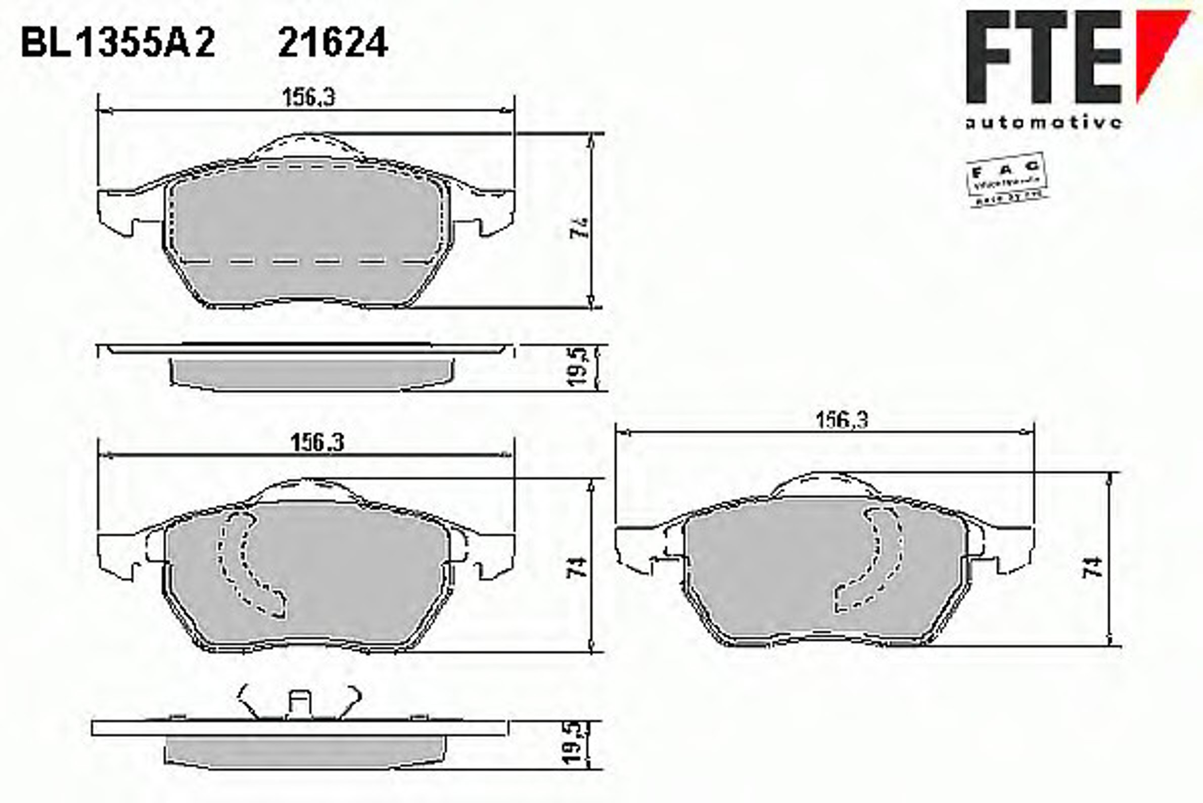 Комплект тормозных колодок дисковый тормоз FTE BL1355A2