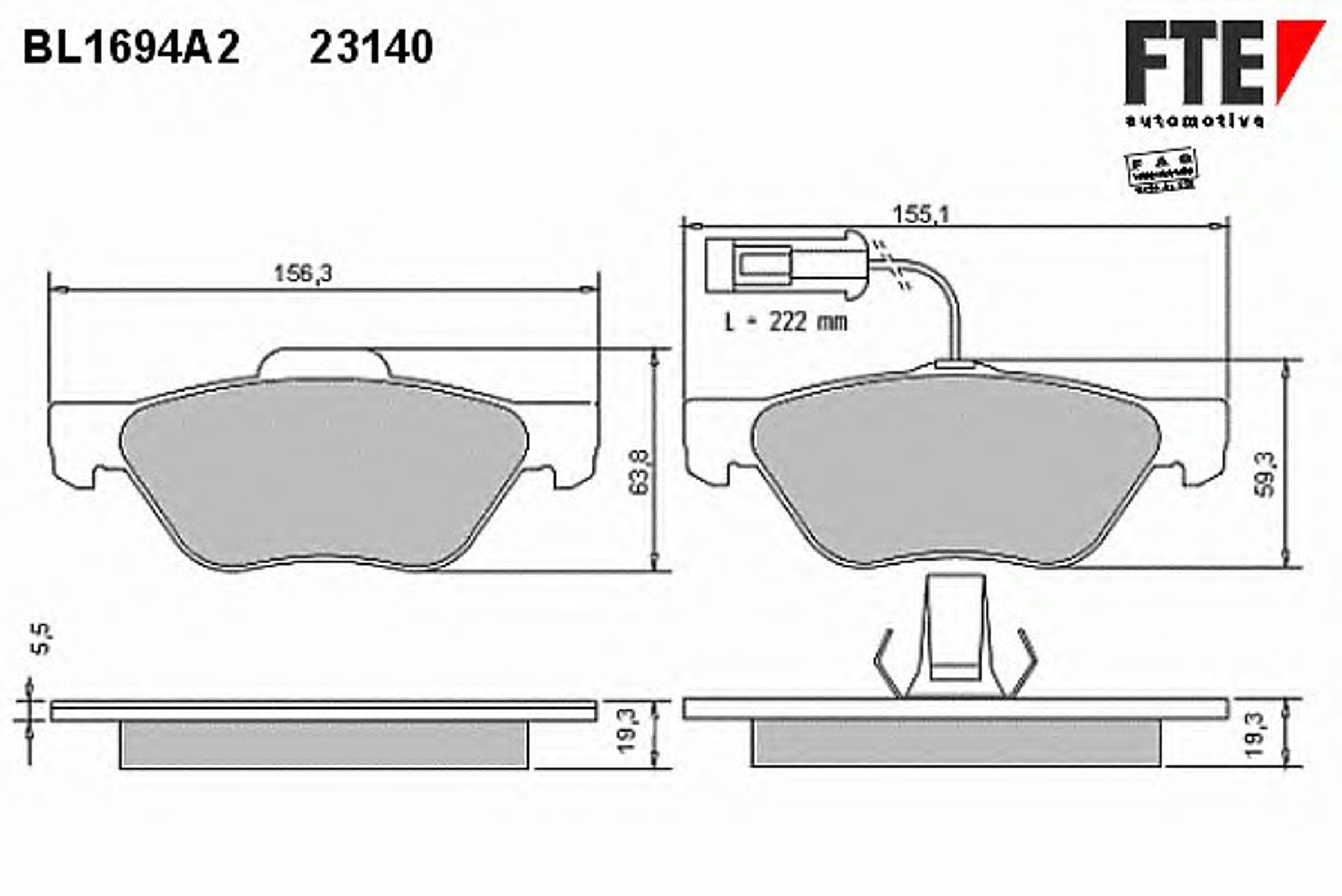 Комплект тормозных колодок дисковый тормоз FTE BL1694A2