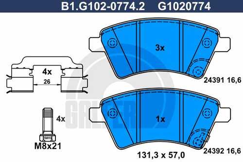 Колодки тормозные дисковые /комплект 4 шт GALFER B1-G102-0774-2